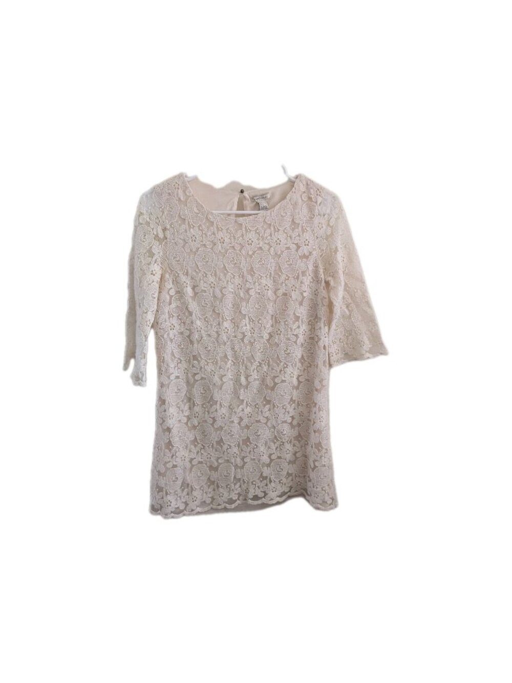 Forever 21 White Floral Lace Tunic Top Small Coquette Cottagecore Sheer Sleeve